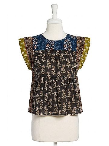 THML Mixed Media Top in Black/ Green (view 1)