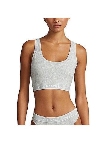 Polo by Ralph Lauren Scoop Neck Cropped Tank Top in Heather Gray (view 2)