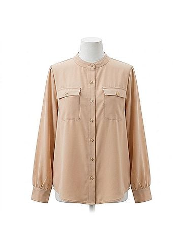 Kori America Classy Button Up Blouse in Beige (view 1)