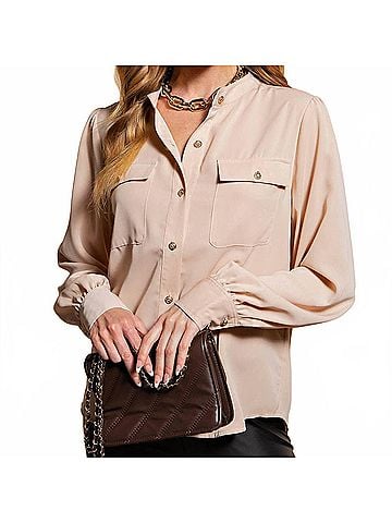 Kori America Classy Button Up Blouse in Beige (view 2)