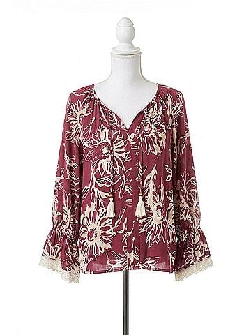 Oddi Floral Printed Blouse in Burgundy (view 1)