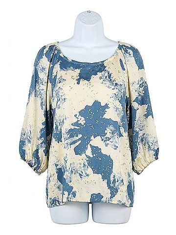 Umgee Abstract Print Top in Blue Metallic (view 1)
