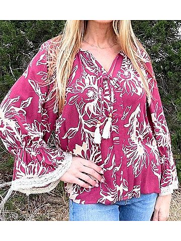 Oddi Floral Printed Blouse in Burgundy (view 2)