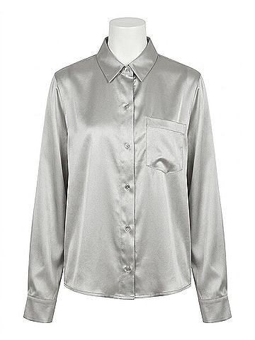 HEROINE SPORT Satin Snap Closure Shirt in Silver (view 1)