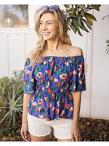 Grace & Lace Josie Smocked Top in Purple Poppy (view 2)