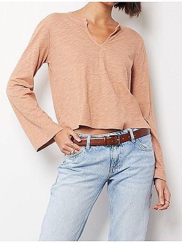 Bobi Belle Long Sleeve Tee in Iced Coffee (view 2)