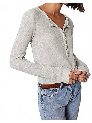 Bobi Viv Snap Placket Tee in Grey (view 2)