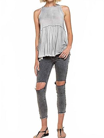 Pol Sweet &amp; Simple Babydoll Top in Grey (view 2)