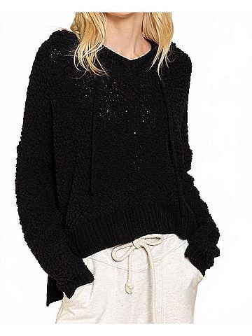 Pol Textured Knit Hoodie in Black (view 2)