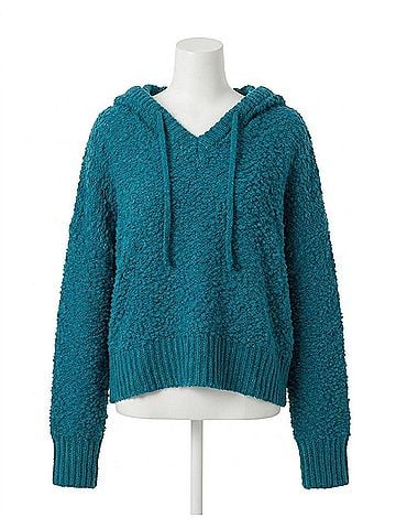 Pol Textured Knit Hoodie in Teal (view 1)