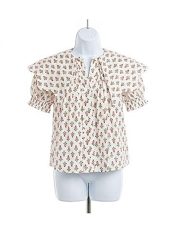 Karlie Floral Collar Button Top in Ivory (view 1)