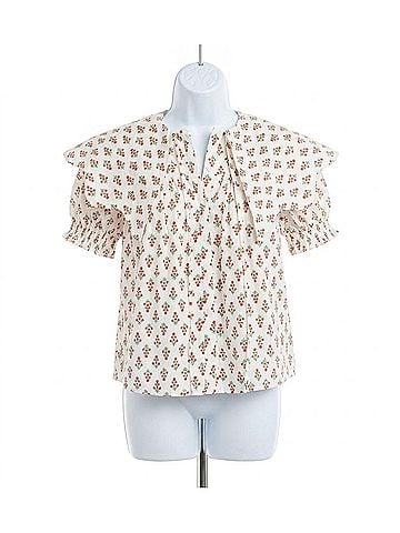 Karlie Floral Collar Button Top in Ivory (view 1)