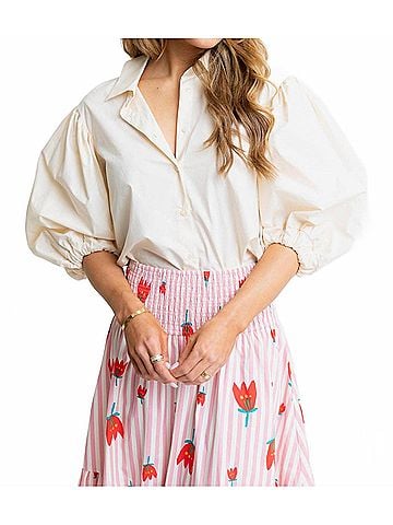Karlie Solid Poplin Button Top in Ivory (view 2)