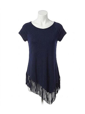 Karen Kane Nelly Angled Fringe Short Sleeve Top in Navy (view 1)
