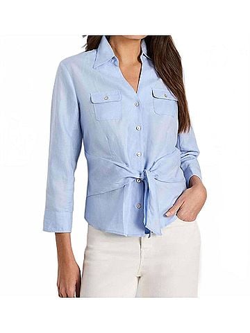 Nic + Zoe Isla Iconic Tie Front Shirt in Powder Blue (view 2)