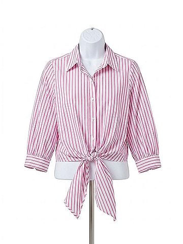 Karen Kane Frankie Stripe Tie-Front Top in Fuchsia (view 1)