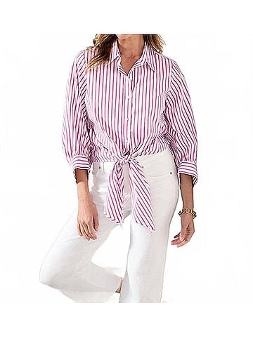 Karen Kane Frankie Stripe Tie-Front Top in Fuchsia (view 2)