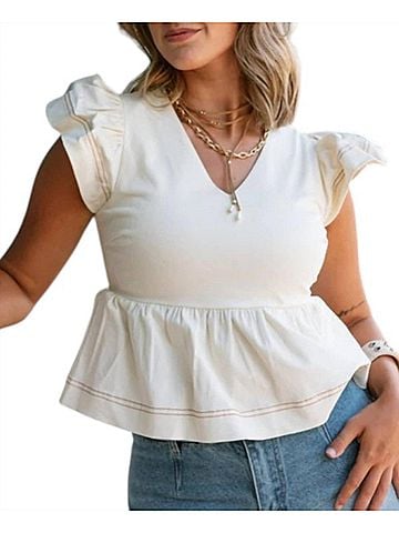 TCEC Chloe Peplum Top in White (view 2)
