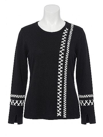 J'envie Weave Long Sleeve Tunic in Black/Ivory (view 1)