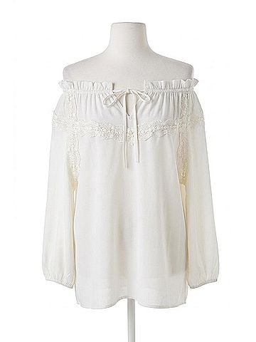 Davi & Dani Lace Whisper Tie-Front Top in Off White (view 1)
