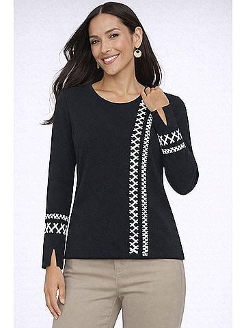 J'envie Weave Long Sleeve Tunic in Black/Ivory (view 2)