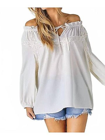 Davi & Dani Lace Whisper Tie-Front Top in Off White (view 2)