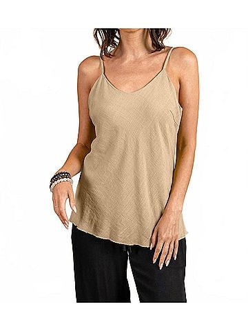 Paparazzi Linen Blend Solid Cami Tank Top in Khaki (view 2)