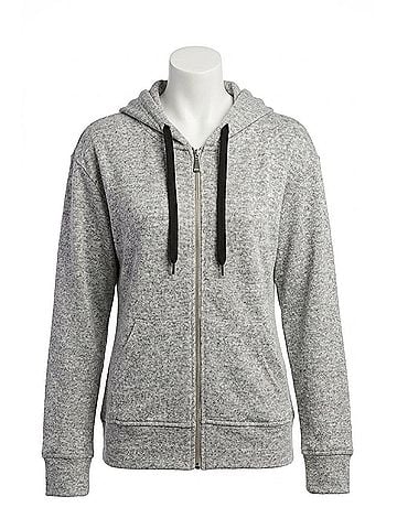 French Kyss Kourtney Kashmira Zip-Up Hooded Sweatshirt in Beige (view 1)