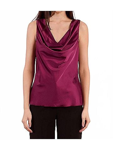 Molly Bracken Satin Cowl Neck Top in Dark Pink (view 2)