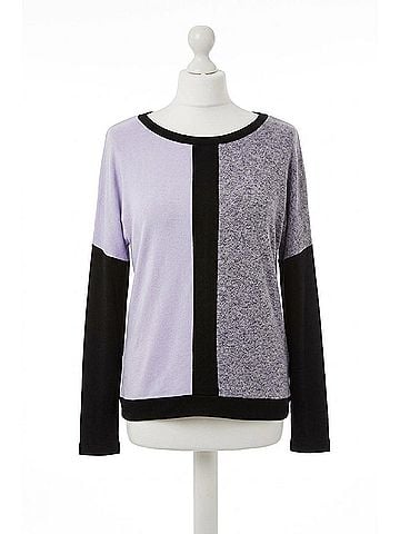 French Kyss Long Sleeve Color Block Crew in Lilac (view 1)
