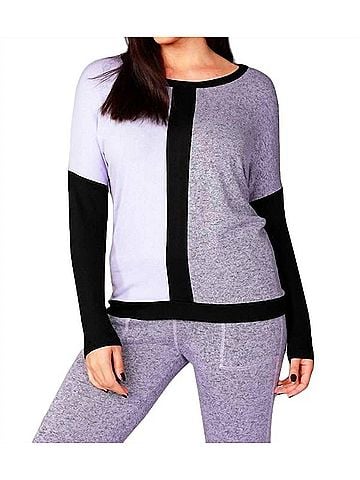 French Kyss Long Sleeve Color Block Crew in Lilac (view 2)