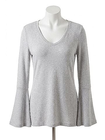 French Kyss Supersoft Bell Sleeve Top in Slate (view 1)