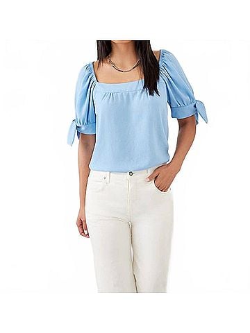 Karen Kane Sienna Square Neck Top in Sky Blue (view 2)