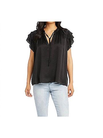Karen Kane Bethany Flutter Sleeve Top in Black (view 2)