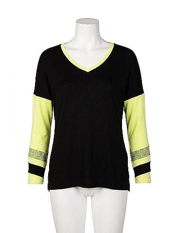 French Kyss Color Block V-Neck With Stripe in Black/Lime (view 1)