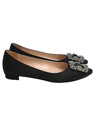 Manolo Blahnik Manolo Blahnik Hangisi Ballet Flats in Black Satin (view 1)