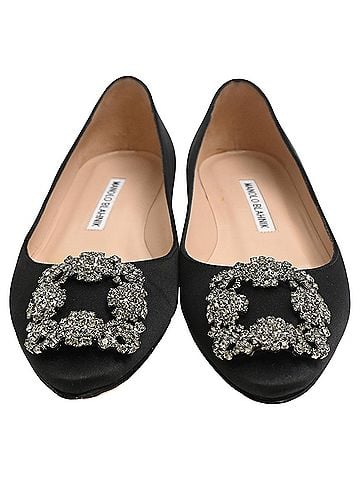 Manolo Blahnik Manolo Blahnik Hangisi Ballet Flats in Black Satin (view 2)