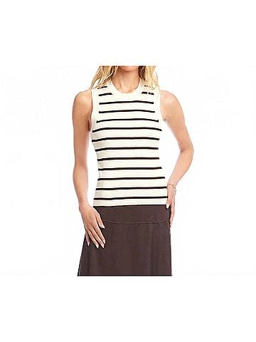Karen Kane Rebecca Ribbed Stripe Sleeveless Sweater Tank in Cream And Brown (view 2)