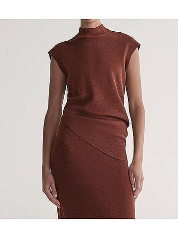A.L.C. Edith Metallic Knit Asymmetric Top in Rust (view 2)