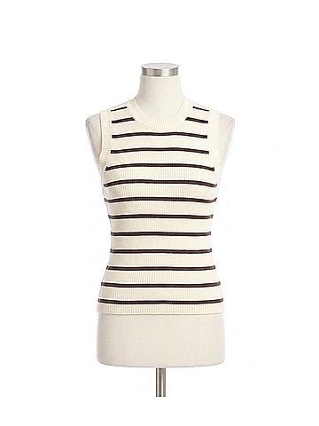 Karen Kane Rebecca Ribbed Stripe Sleeveless Sweater Tank in Cream And Brown (view 1)