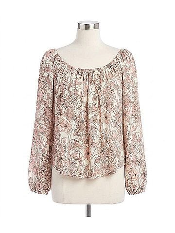 Karen Kane Falon Floral Print Blouson Sleeve Peasant Top in Dusty Rose Pink /Cream (view 1)