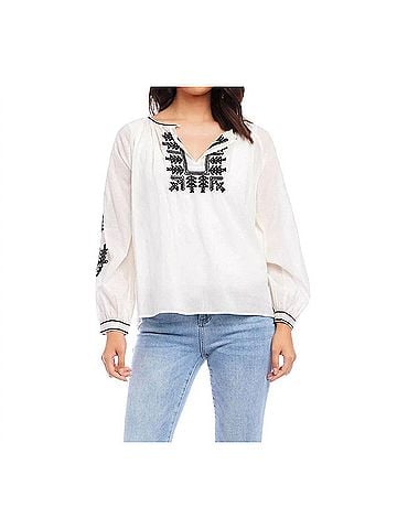 Karen Kane Charlee Embroidered Peasant Top in Cream /Black (view 2)