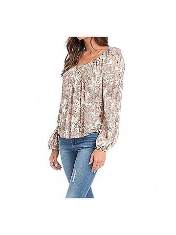 Karen Kane Falon Floral Print Blouson Sleeve Peasant Top in Dusty Rose Pink /Cream (view 2)