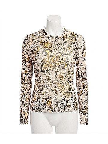 Karen Kane Preeti Paisley Long Sleeve Mesh Top in White Multi (view 1)