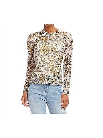 Karen Kane Preeti Paisley Long Sleeve Mesh Top in White Multi (view 2)