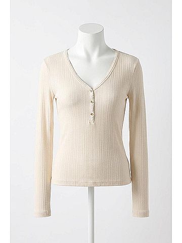 Velvet by Graham & Spencer Winona Pointelle Henley Top in Ecru (view 1)