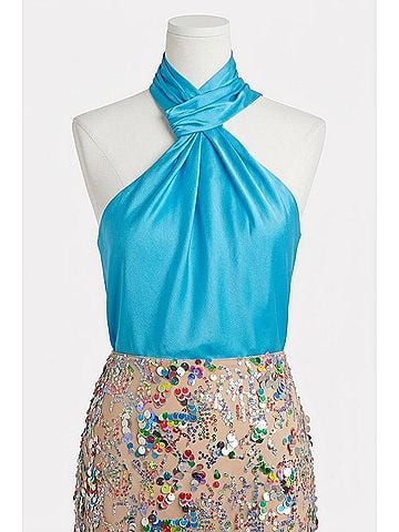 Milly Jen Satin Top in Sky Blue (view 1)