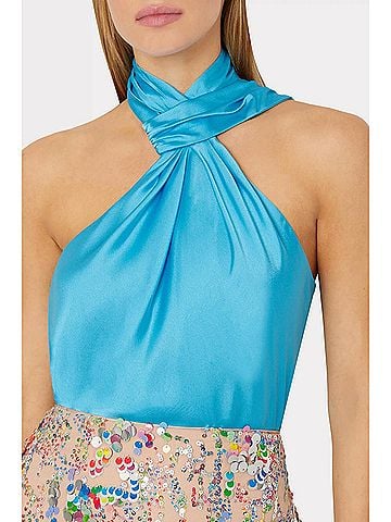 Milly Jen Satin Top in Sky Blue (view 2)