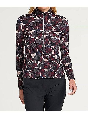 Anatomie Printed Stacey Half Zip Shirt in Black/Sangria (view 2)
