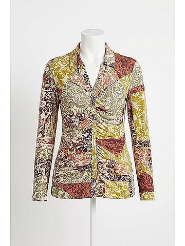 Tribal Verity V-Neck Collared Long Sleeve Top in Cactus (view 1)